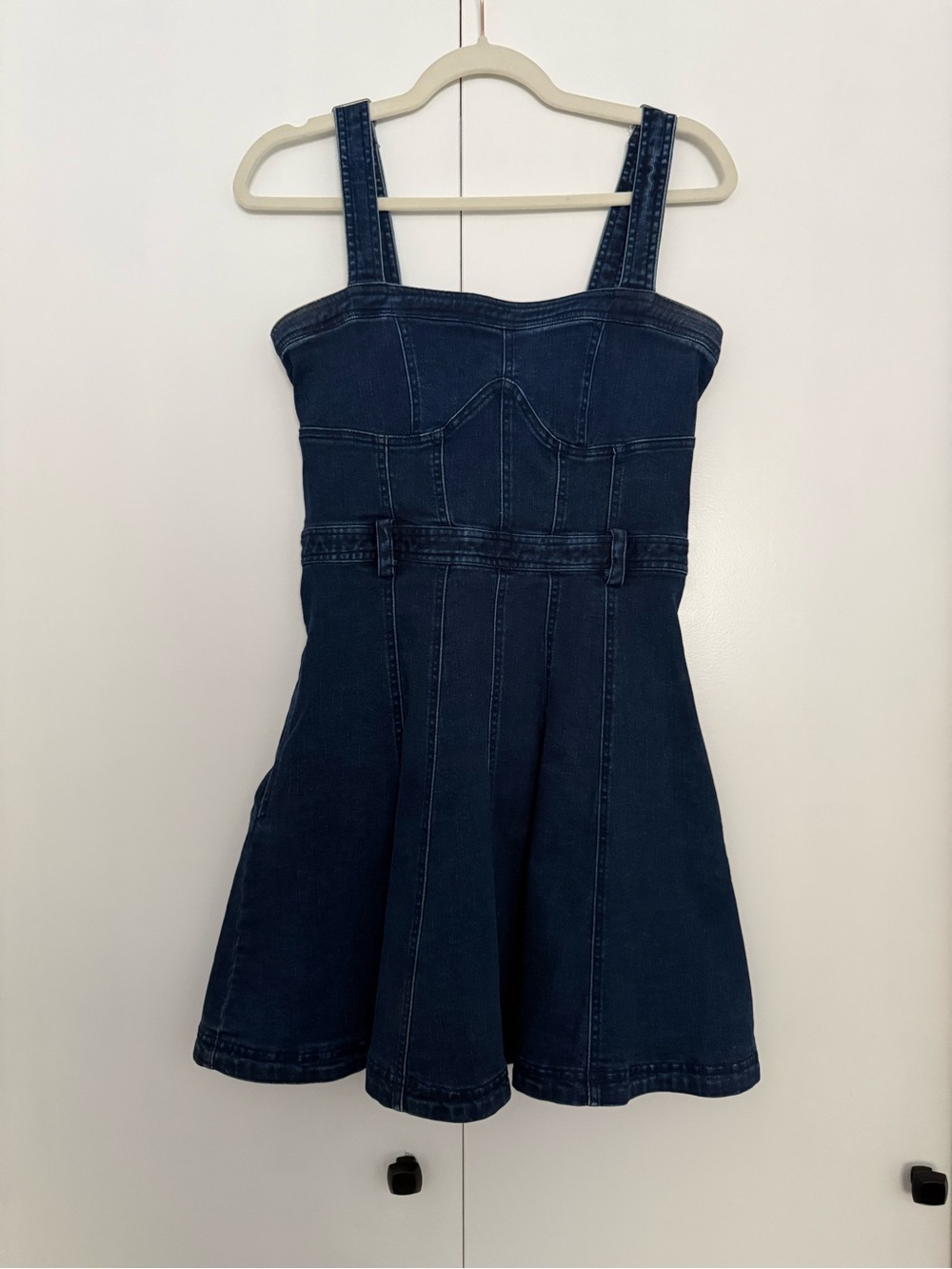 Free People Dark Blue Denim Pinafore Dress - adjustable straps